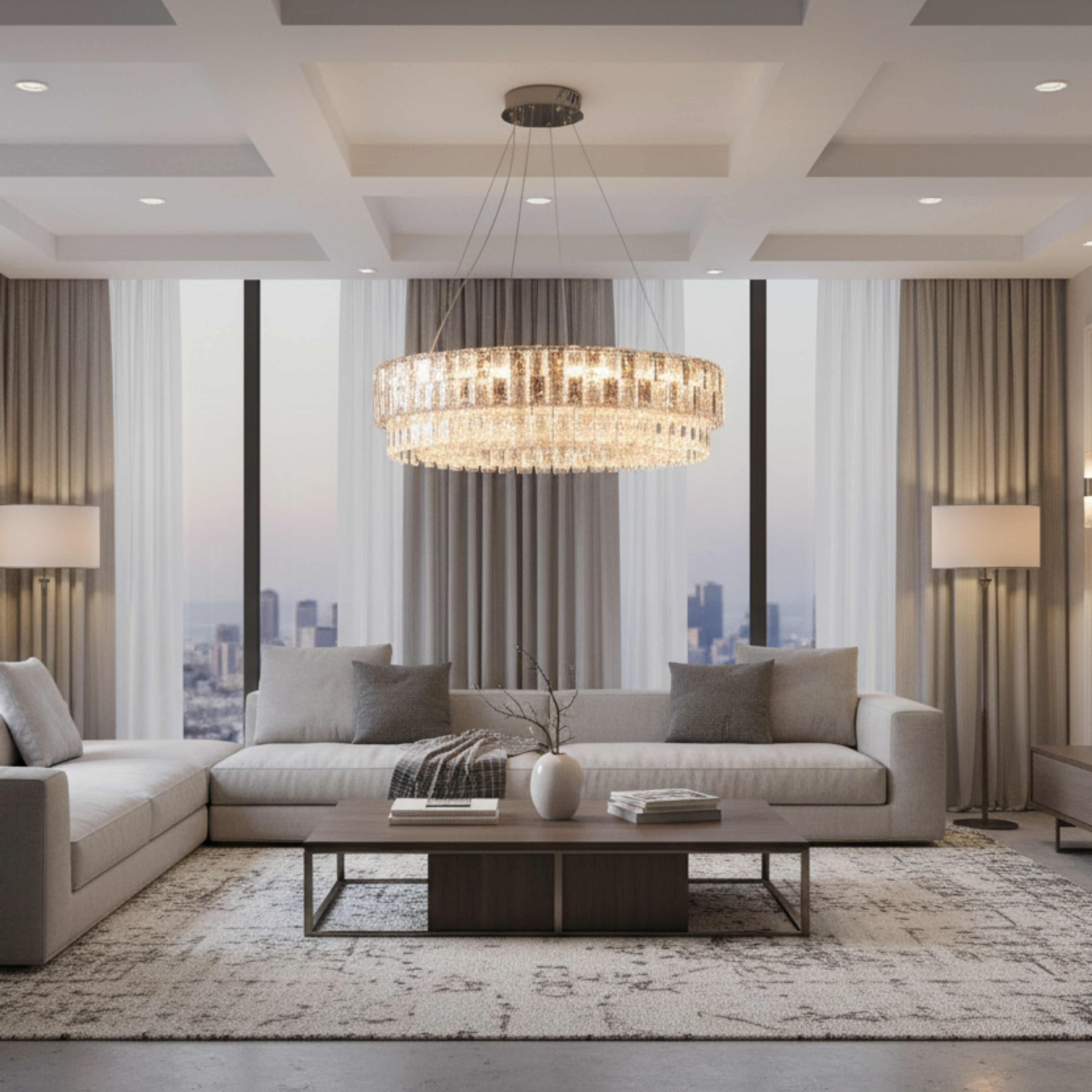 Lampi, Aplice si Corpuri de iluminat Smart - Candelabru Cristal ELYSIAN Magno 9xE14, D60 cm, Auriu, Inaltime Reglabila, Metal si Cristal