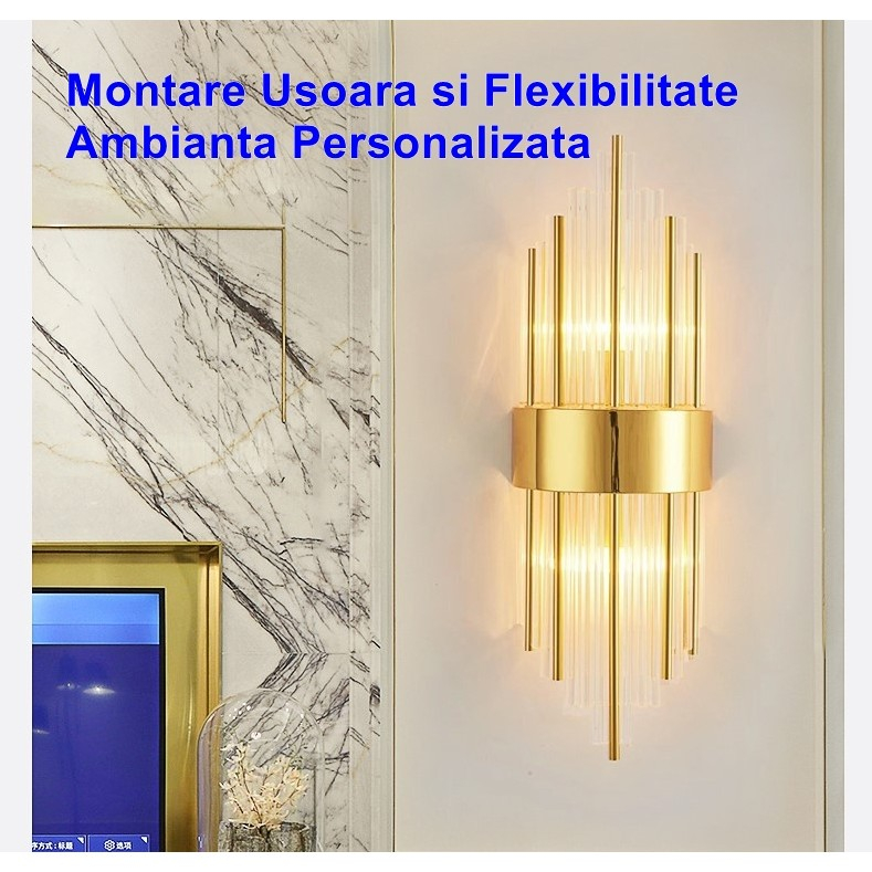 Aplica de Perete, Flippy, pentru Interior, din Otel Inoxidabil si Sticla, 40 x 16 cm, LED, Auriu [3]