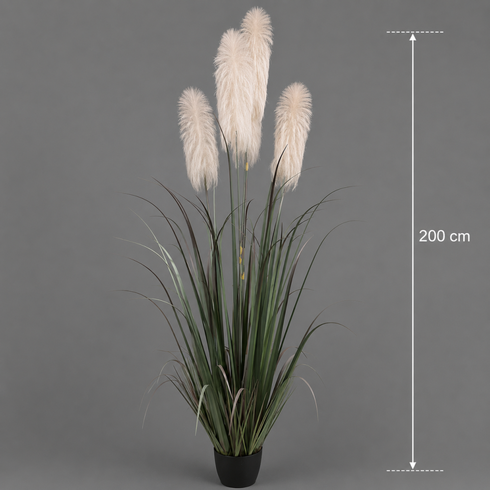 Aranjament decorativ cu 4 fire, Stuf artificial in ghiveci, 200cm, Verde, Gri [2]