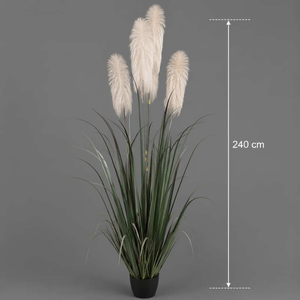 Aranjament decorativ cu 5 fire, Stuf artificial in ghiveci, 240cm, Verde, Gri [2]