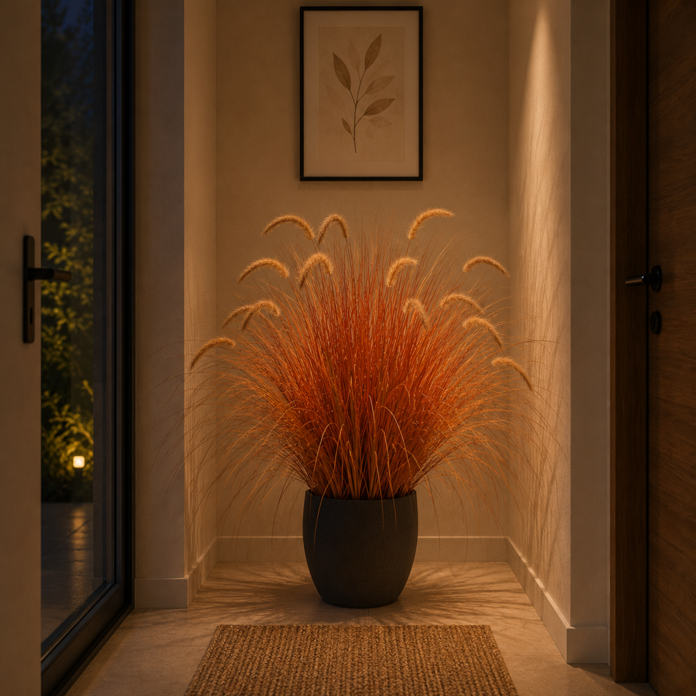 Aranjament Floral, 100cm, Iarba curbata si Spice, Tip "coada de vulpe", Plastic, Galben si Portocaliu [2]