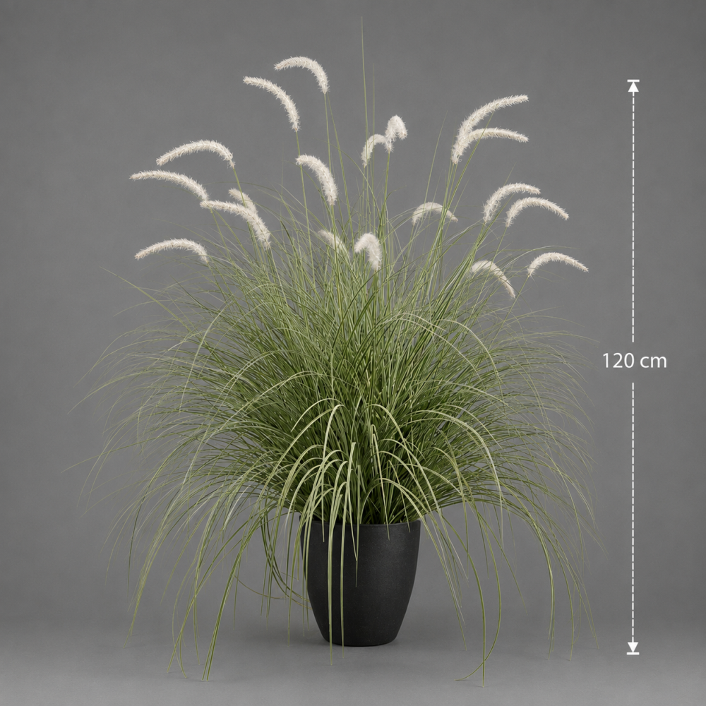 Aranjament Floral, 120cm, Iarba curbata si Spice, Tip "coada de vulpe", Plastic, Verde si Alba [2]