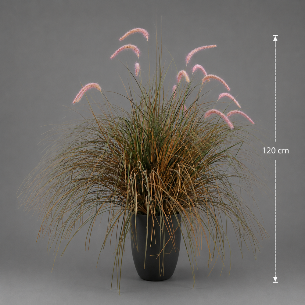 Aranjament Floral, 120cm, Iarba curbata si Spice, Tip "coada de vulpe", Plastic, Verde si Roz [2]