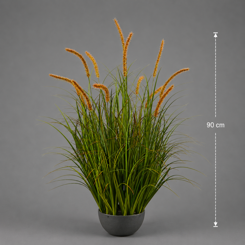Aranjament Floral ,13 tulpini, 90cm, Iarba curbata si Spice, Tip "coada de pisica", Plastic, Verde Tomnal [2]