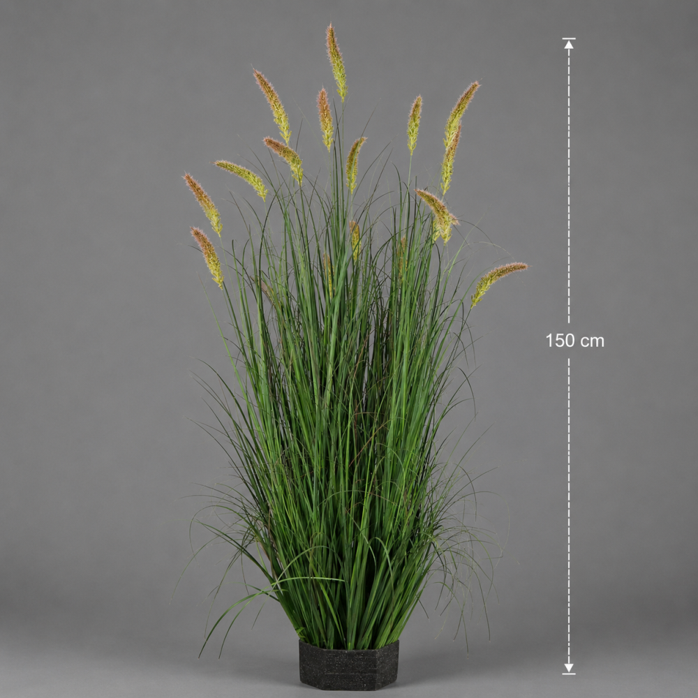 Aranjament Floral ,17 tulpini, iarba curbata si spice, Tip "coada de pisica", Plastic, Verde [2]