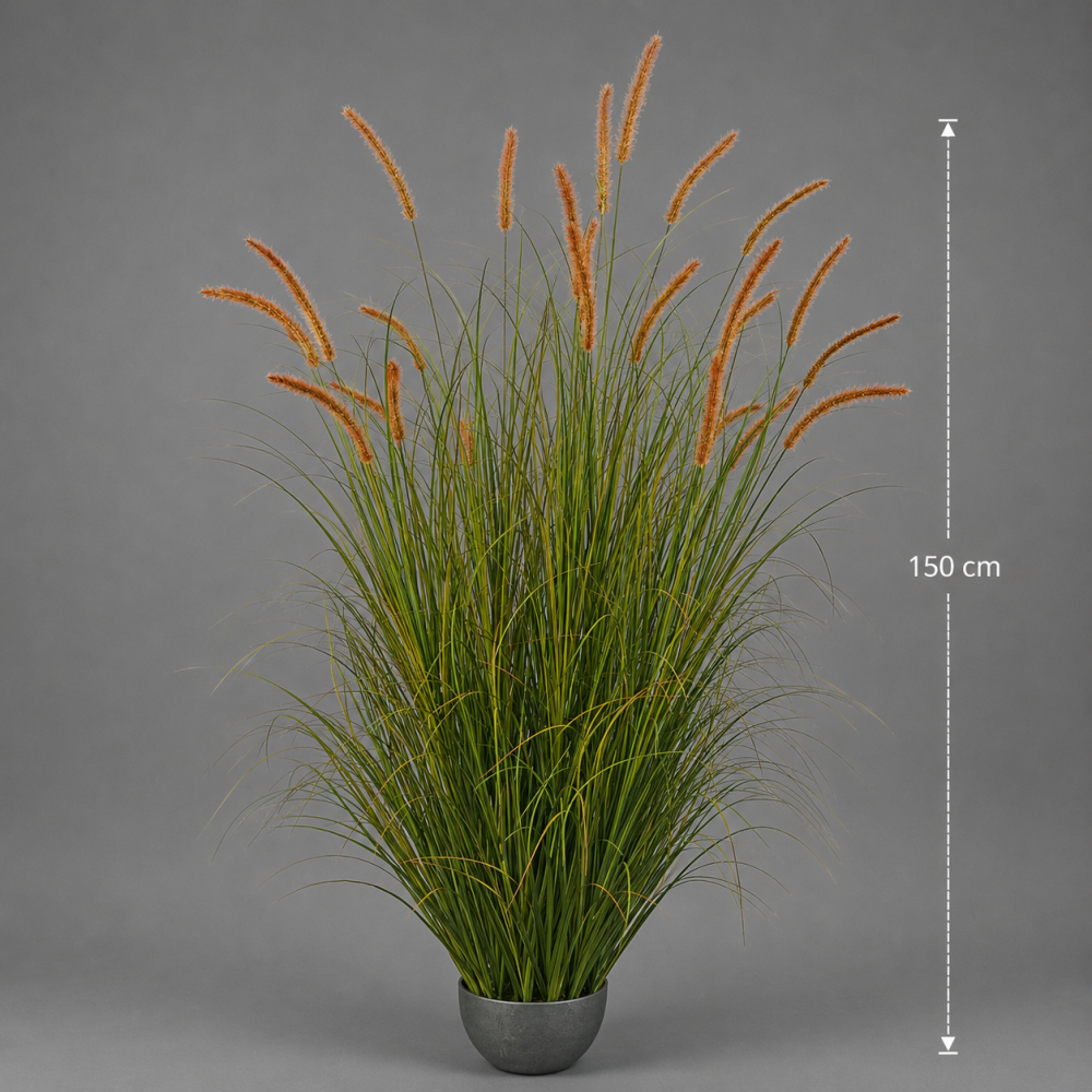 Aranjament Floral, 26 tulpini, 150cm, Iarba curbata si Spice, Tip "coada de pisica", Plastic, Verde Tomnal [2]