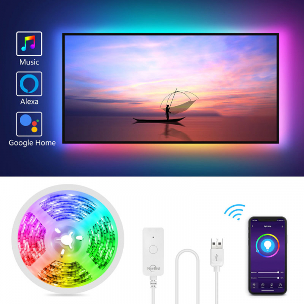 Banda LED Smart Gosund SL1-B WiFi USB, 2.8 metri, Alexa, Google Asistant [8]