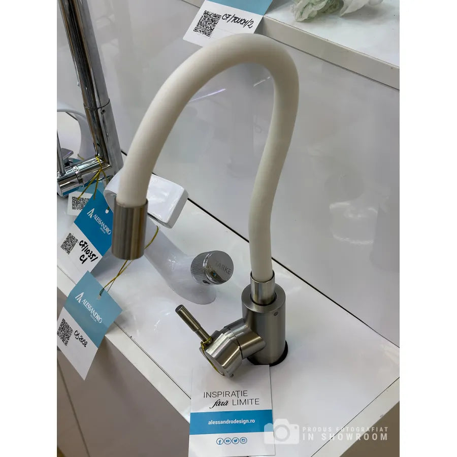 Baterie cu Pipa Flexibila, Inox SUS304, Satinat si Alb, CF025WH [2]