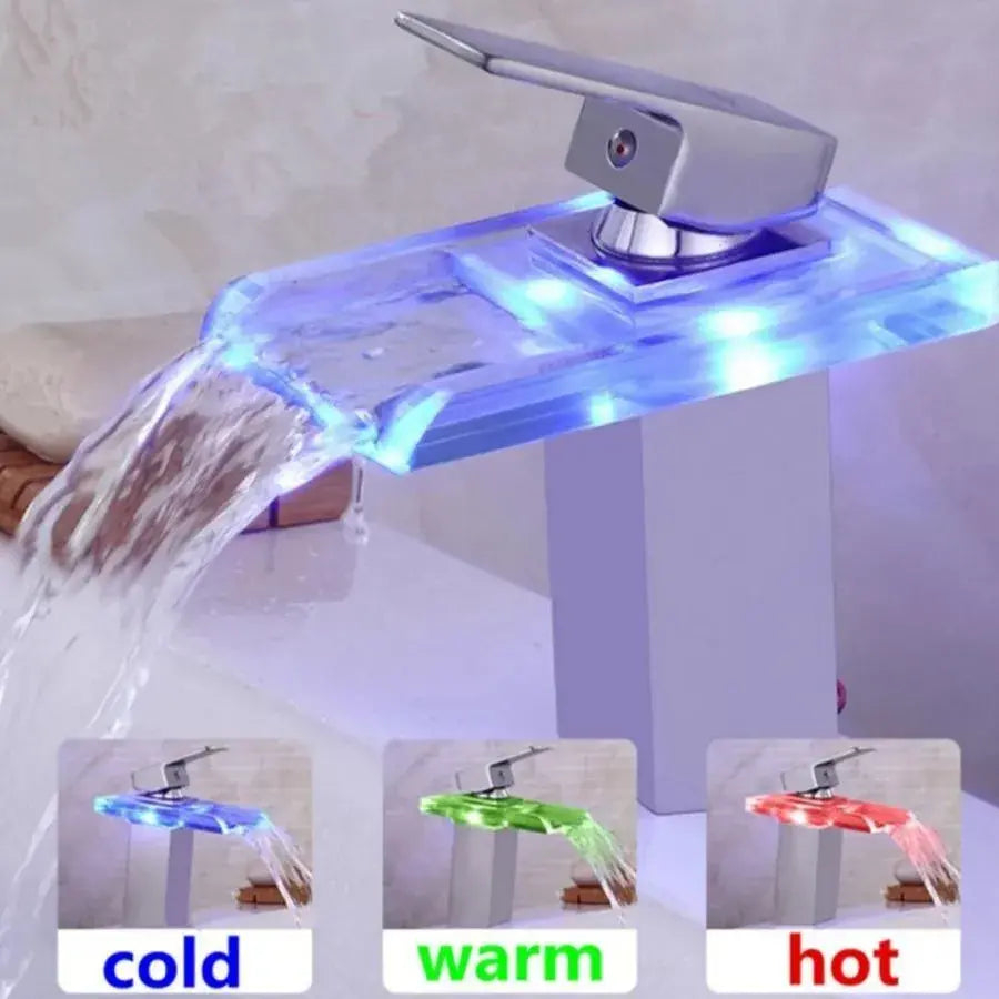 Baterie Lavoar, Aliaj si Sticla, Crom, Lumina RGB, Schimbare de culoare in functie de temperatura apei, OD3008 [4]