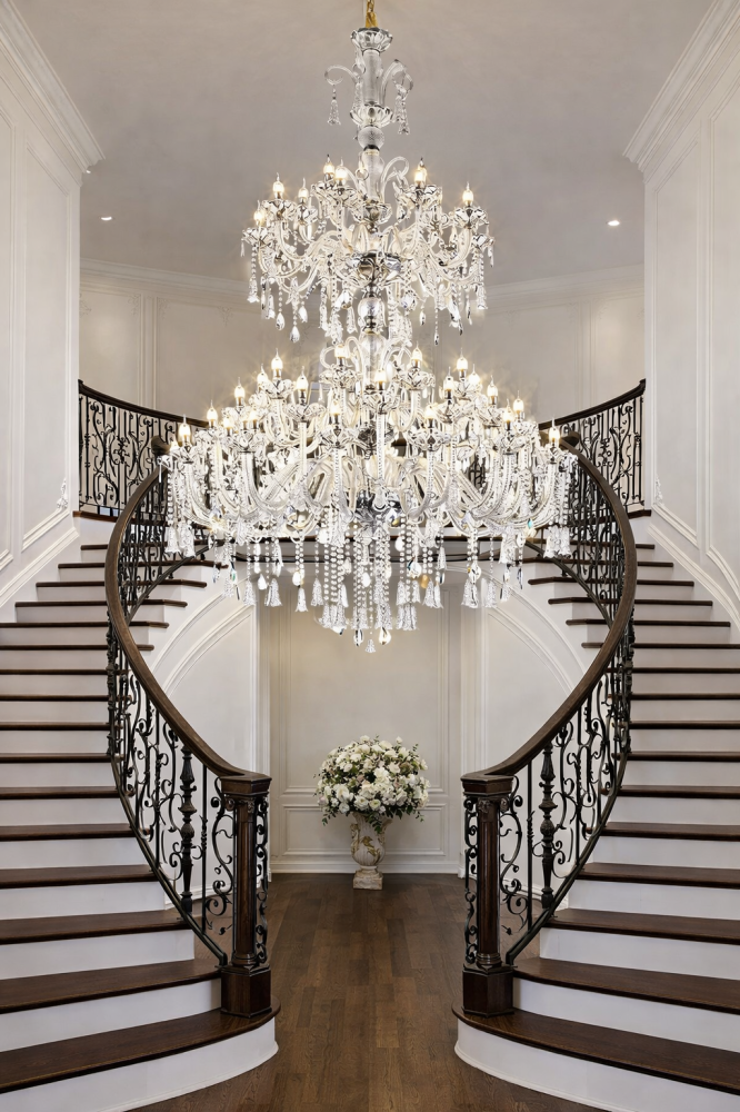 Candelabru Cristal , 55xE14, Diametru 145cm, Inaltime 230cm, Argintiu, Inaltime Reglabila, Design Elegant [2]