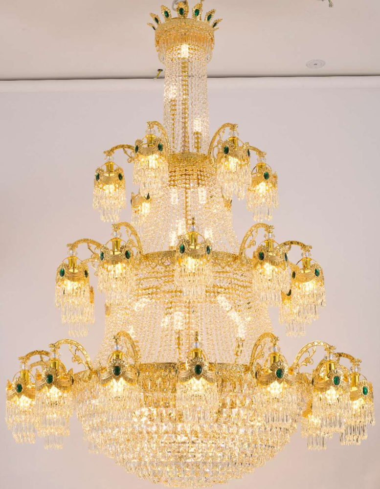 Candelabru Cristal , 61xE14, Diametru 150cm, Inaltime 200cm, Auriu Lucios, Inaltime Reglabila, Design Elegant [2]