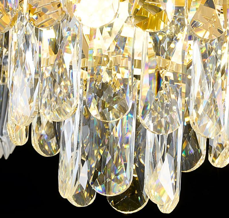 Candelabru Cristal 9xE14, D68cm, Auriu Lucios, Inaltime Reglabila, Metal si Cristal [3]