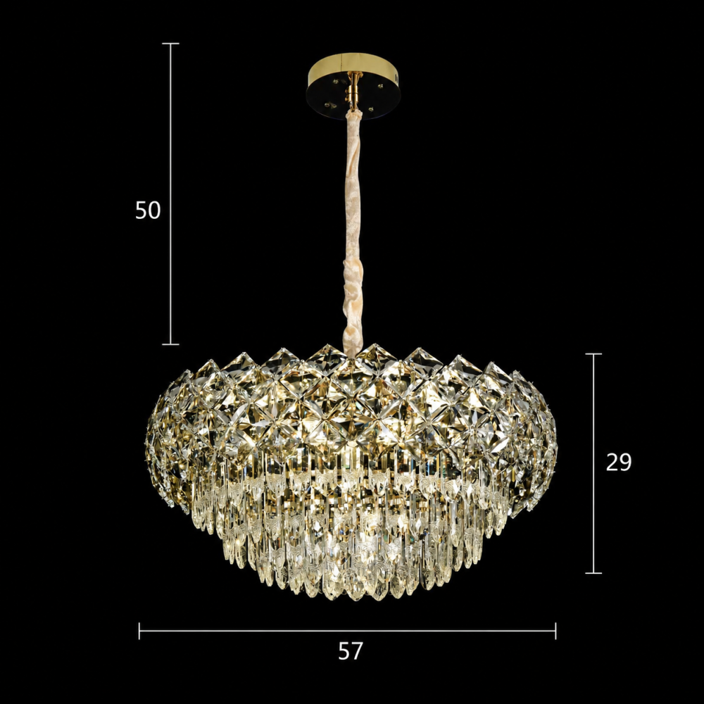 Candelabru Cristal BANO Eleganza, 60W, 7xE14, Lumina Rece/Calda/Neutra, Inaltime Reglabila, Metal si Cristal, Auriu [4]