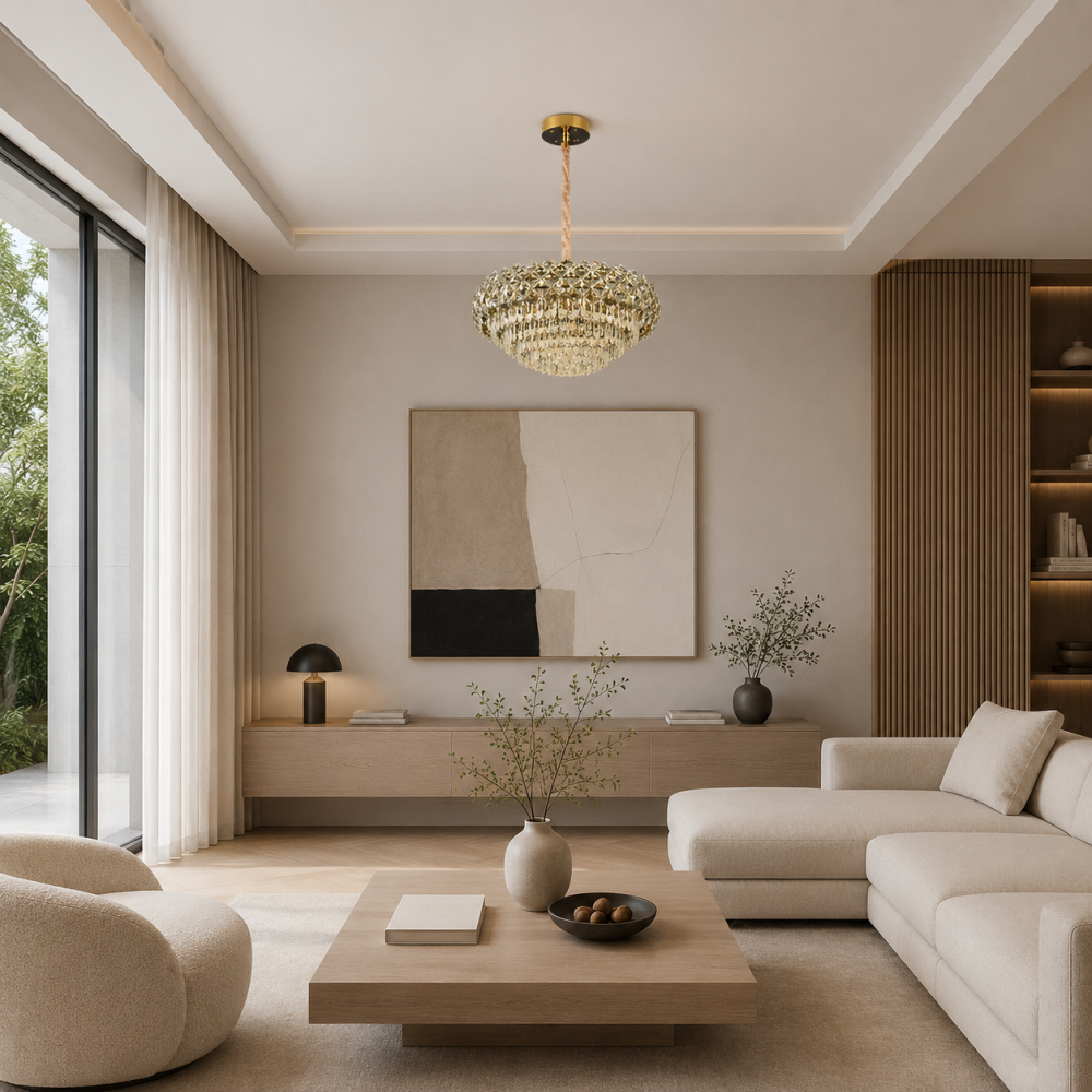 Candelabru Cristal BANO Regalis, 108W, 9xE14, Lumina Rece/Calda/Neutra, Inaltime Reglabila, Metal si Cristal, Auriu [3]