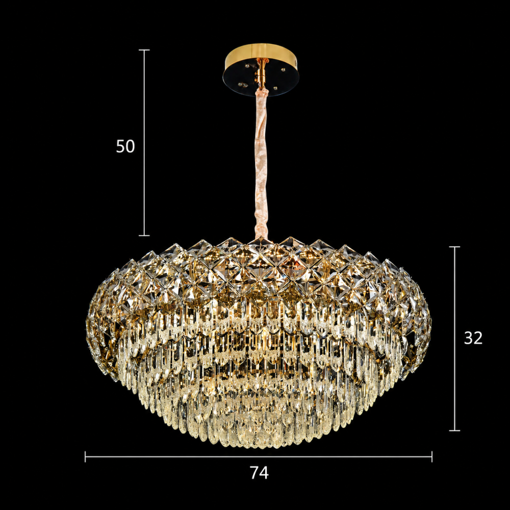 Candelabru Cristal BANO Regalis, 108W, 9xE14, Lumina Rece/Calda/Neutra, Inaltime Reglabila, Metal si Cristal, Auriu [4]
