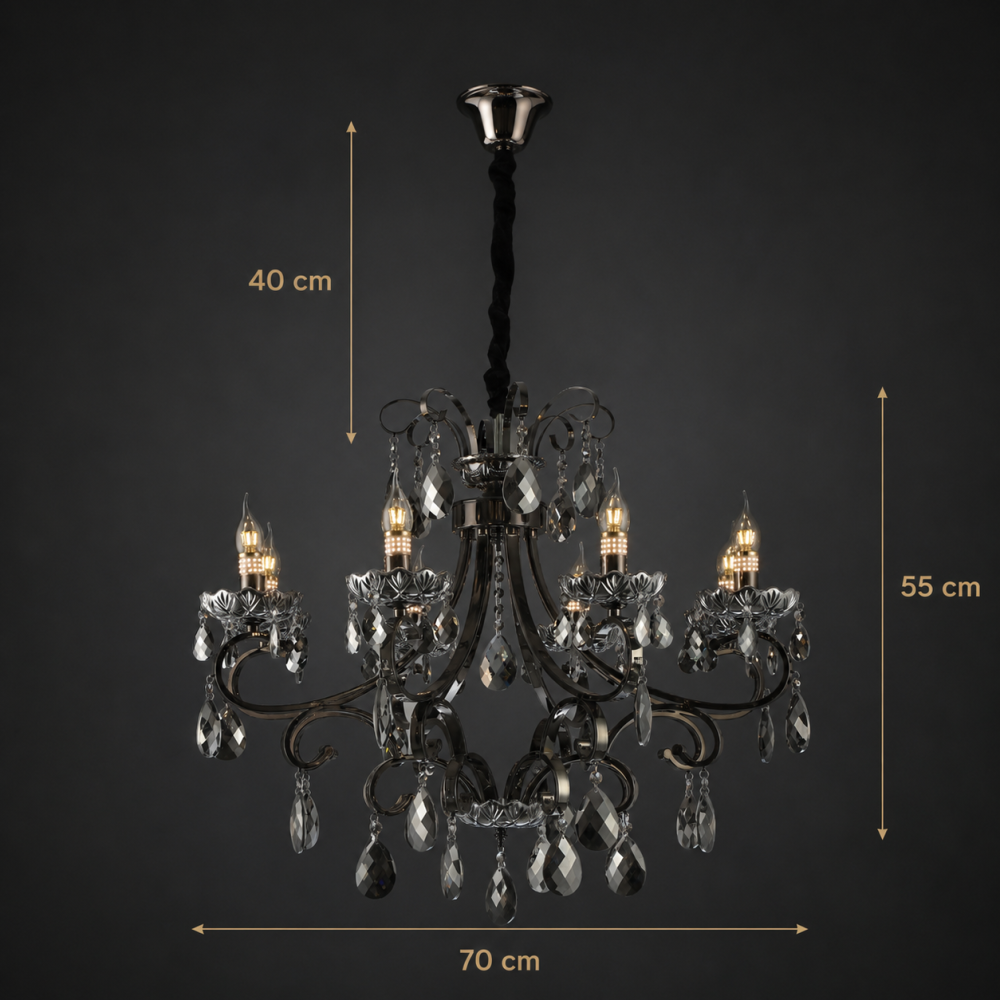 Candelabru Cristal BARO Magno, Φ70cm, 6xE14, Inaltime Reglabila, Metal si Cristal, Negru [4]