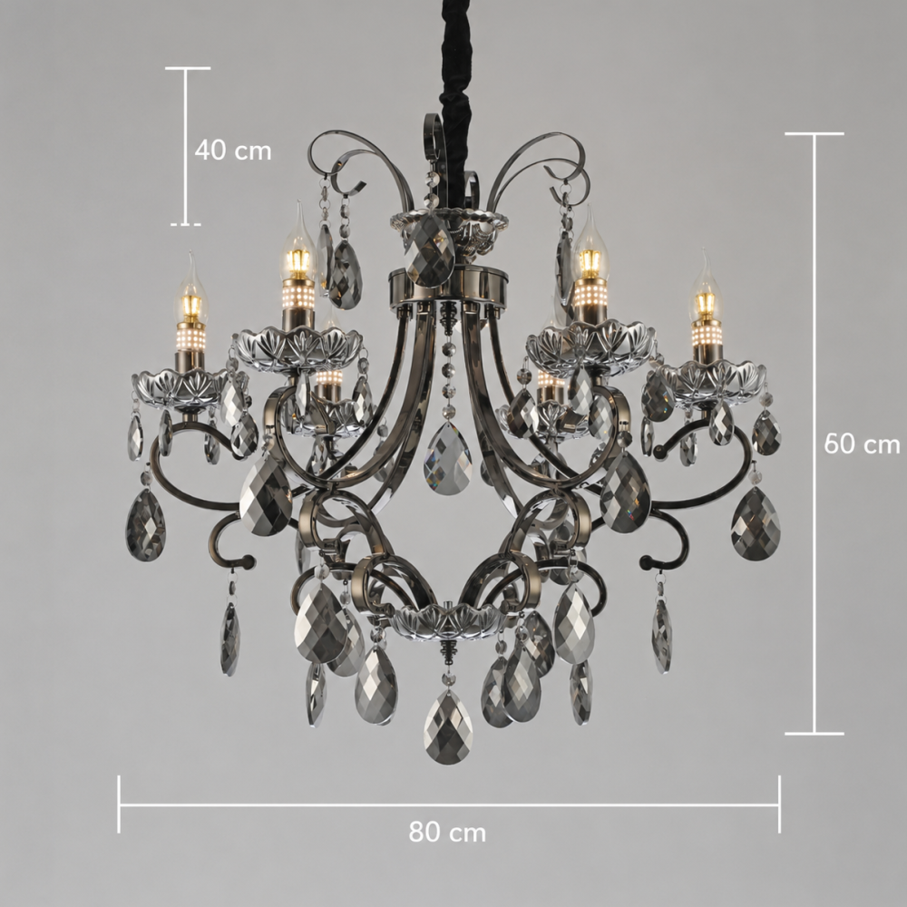 Candelabru Cristal BARO Regalis, Φ80cm, 8xE14, Inaltime Reglabila, Metal si Cristal, Negru [4]