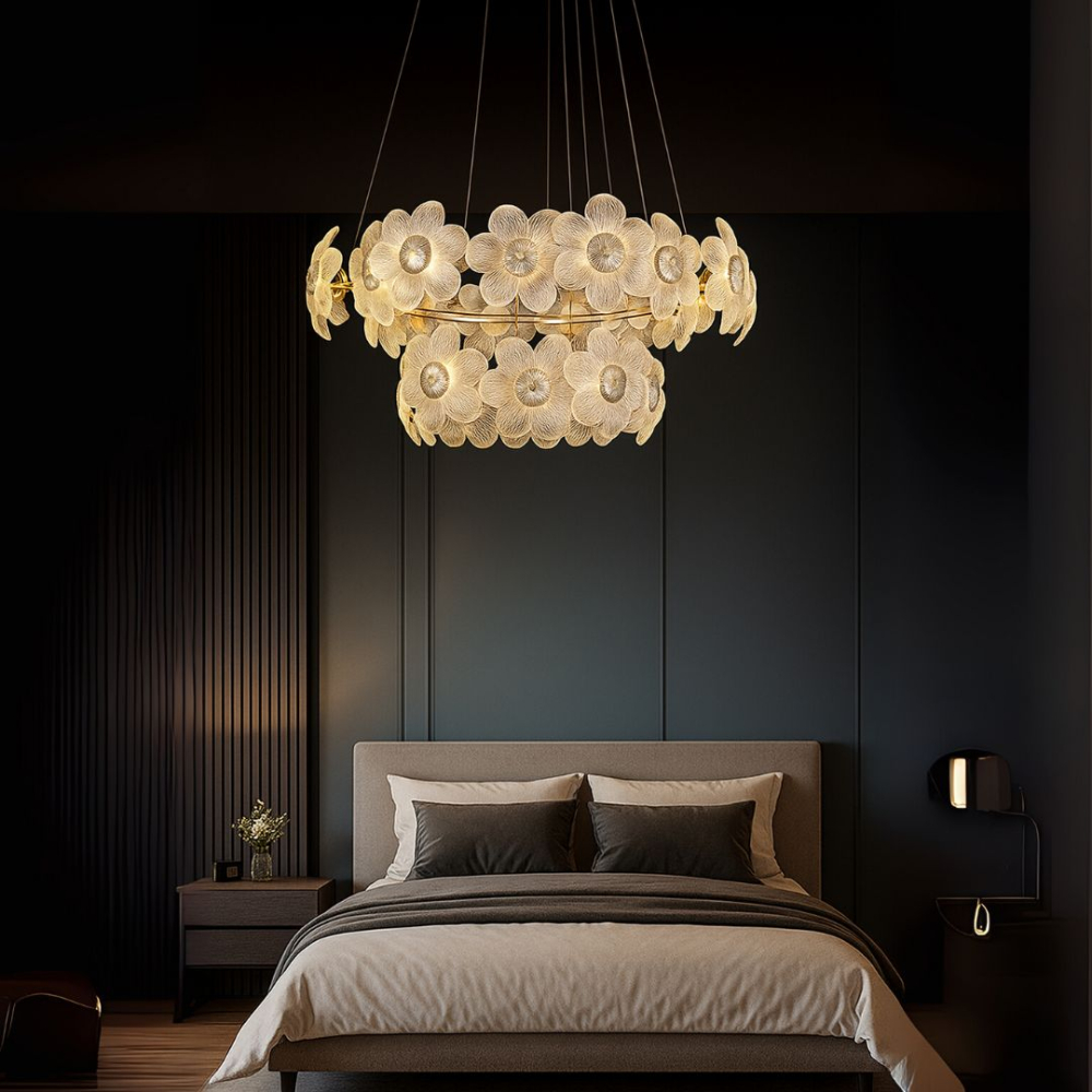 Candelabru Cristal Cadenza Largo, Diametru 76cm, 132W, 3000K4000K6000K, Inaltime reglabila, Auriu [3]