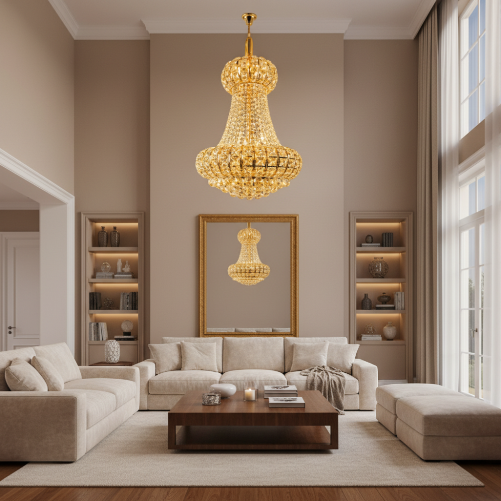 Candelabru Cristal CASTRUM Magno 11xE14, D60 cm, Auriu, Inaltime Reglabila, Metal si Cristal [3]