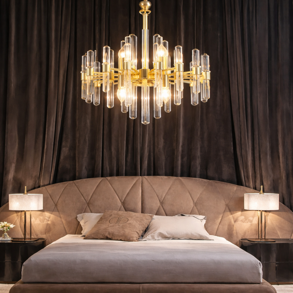 Candelabru Cristal CC850/480GD ,6xE14, 48X45cm, Inaltime Reglabila, Auriu Lucios, Inaltime Reglabila, Design Elegant, Metal si Cristal [3]