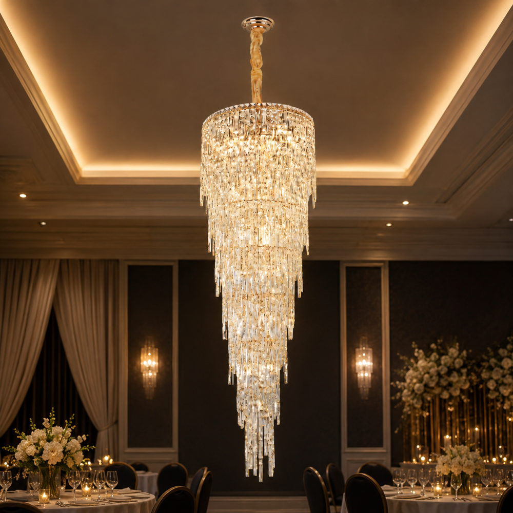 Candelabru Cristal COLLOSEUM, 100xE14, Diametru 100cm, Inaltime Reglabila, Metal si Cristal, Auriu [2]