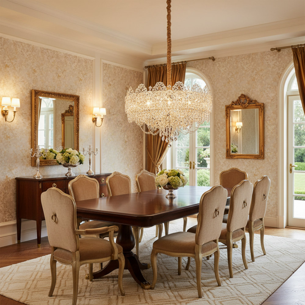 Candelabru Cristal CROWN Eleganza 9xE14, Diametru 50cm, Inaltime 41cm, Auriu Lucios, Inaltime Reglabila, Design Elegant [3]
