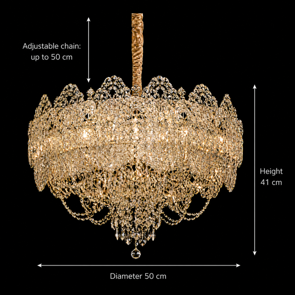 Candelabru Cristal CROWN Eleganza 9xE14, Diametru 50cm, Inaltime 41cm, Auriu Lucios, Inaltime Reglabila, Design Elegant [4]
