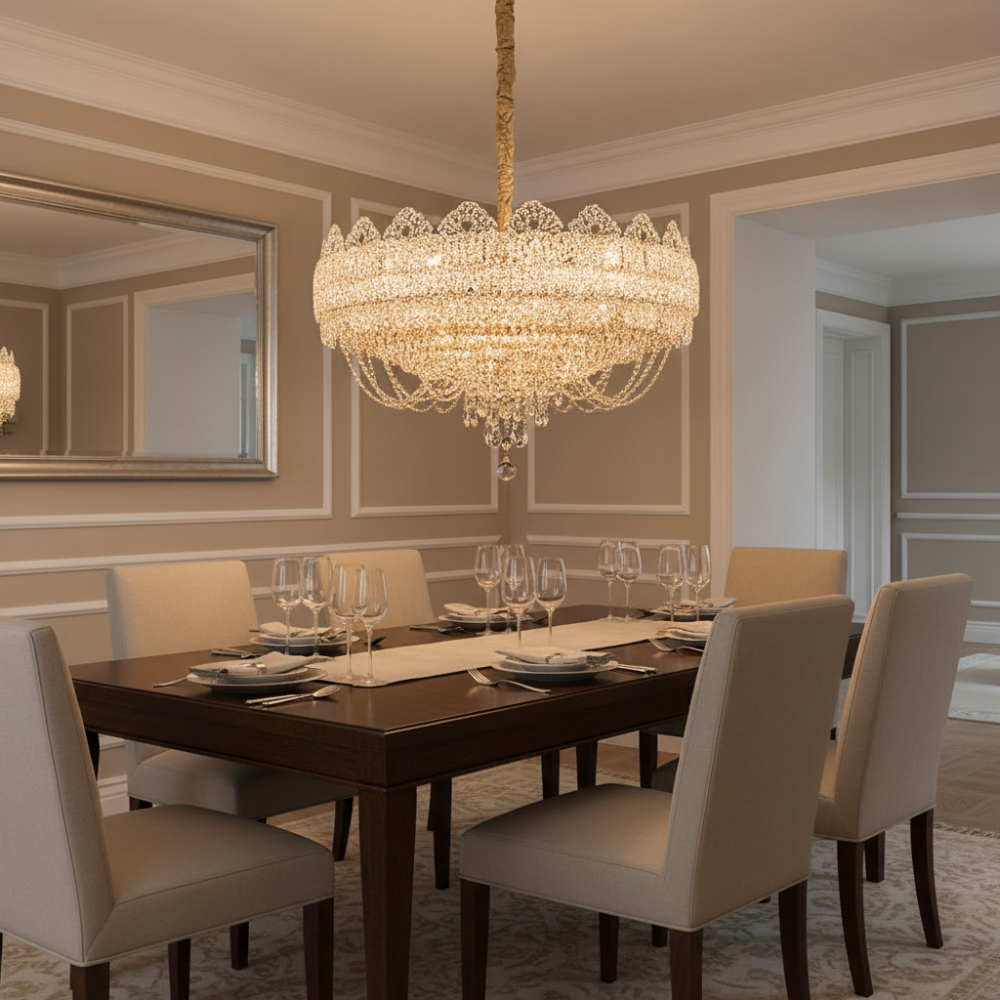 Candelabru Cristal CROWN Regalis 21xE14, Diametru 80cm, Inaltime 45cm, Auriu Lucios, Inaltime Reglabila, Design Elegant [3]