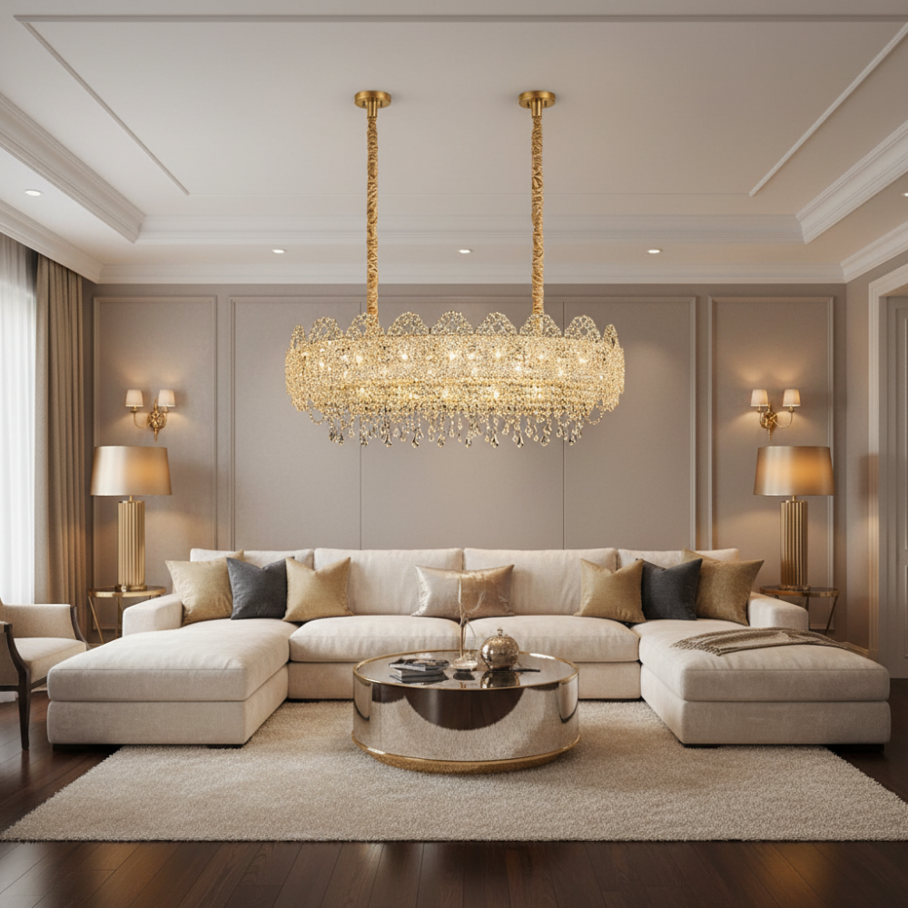 Candelabru Cristal CROWN Supremo 11xE14, Dimensiune 80x30 cm, Inaltime 33 cm, Auriu Lucios, Inaltime Reglabila, Design Elegant [3]