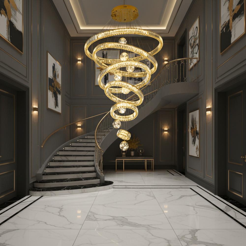 Candelabru Cristal cu Telecomanda KOLO Supremo, 120x350cm, Lumina Calda/Neutra/Rece, Auriu, Metal si Cristal [3]