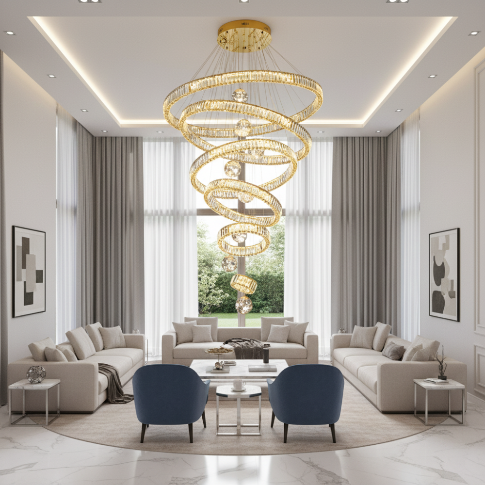 Candelabru Cristal cu Telecomanda KOLO Supremo, 120x350cm, Lumina Calda/Neutra/Rece, Auriu, Metal si Cristal [2]