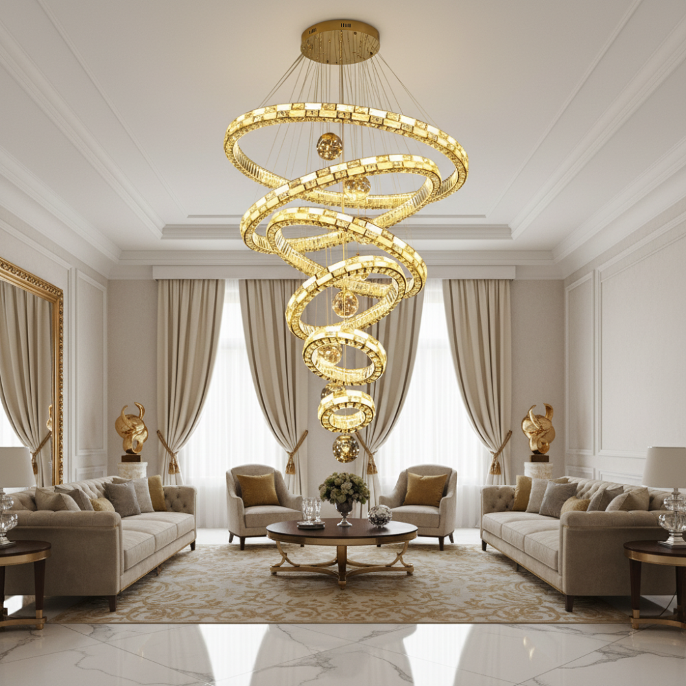 Candelabru Cristal cu Telecomanda RONDOS Supremo, 120x350cm, Lumina Calda/Neutra/Rece, Auriu, Metal si Cristal [3]