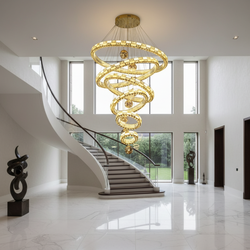 Candelabru Cristal cu Telecomanda RONDOS Supremo, 120x350cm, Lumina Calda/Neutra/Rece, Auriu, Metal si Cristal [2]