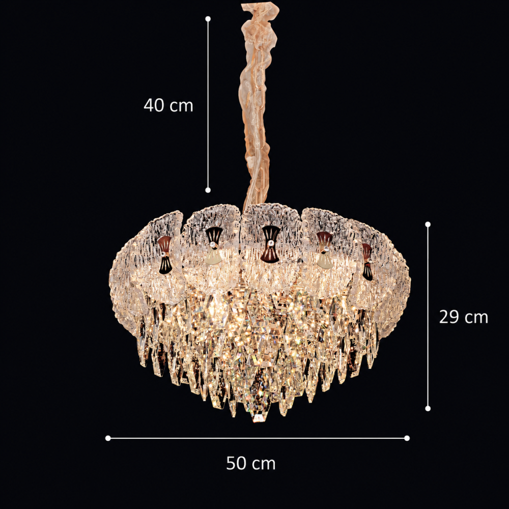 Candelabru Cristal DONNO Eleganza, 9xE14, Inaltime Reglabila, Metal si Cristal, Auriu [4]