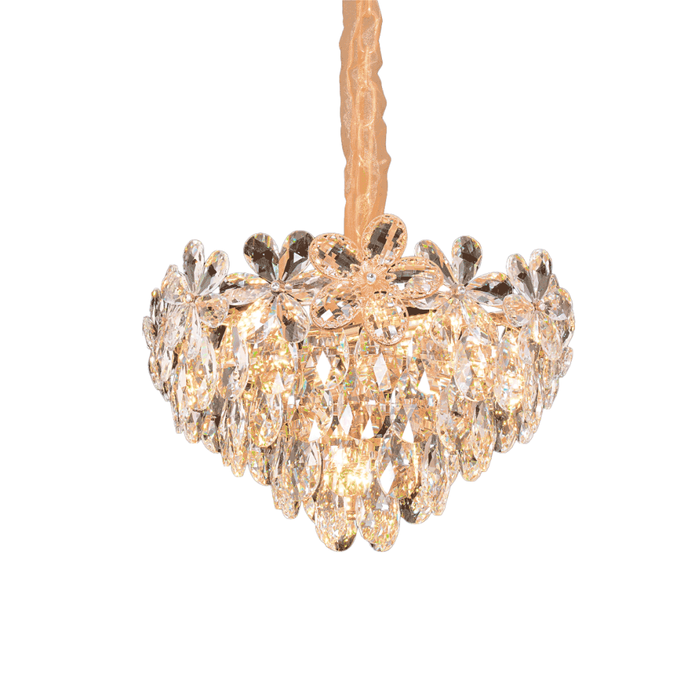 Candelabru Cristal, Eleganza 7xE14, Diametru 40cm, Auriu Lucios, Inaltime Reglabila, Metal si Cristal [4]