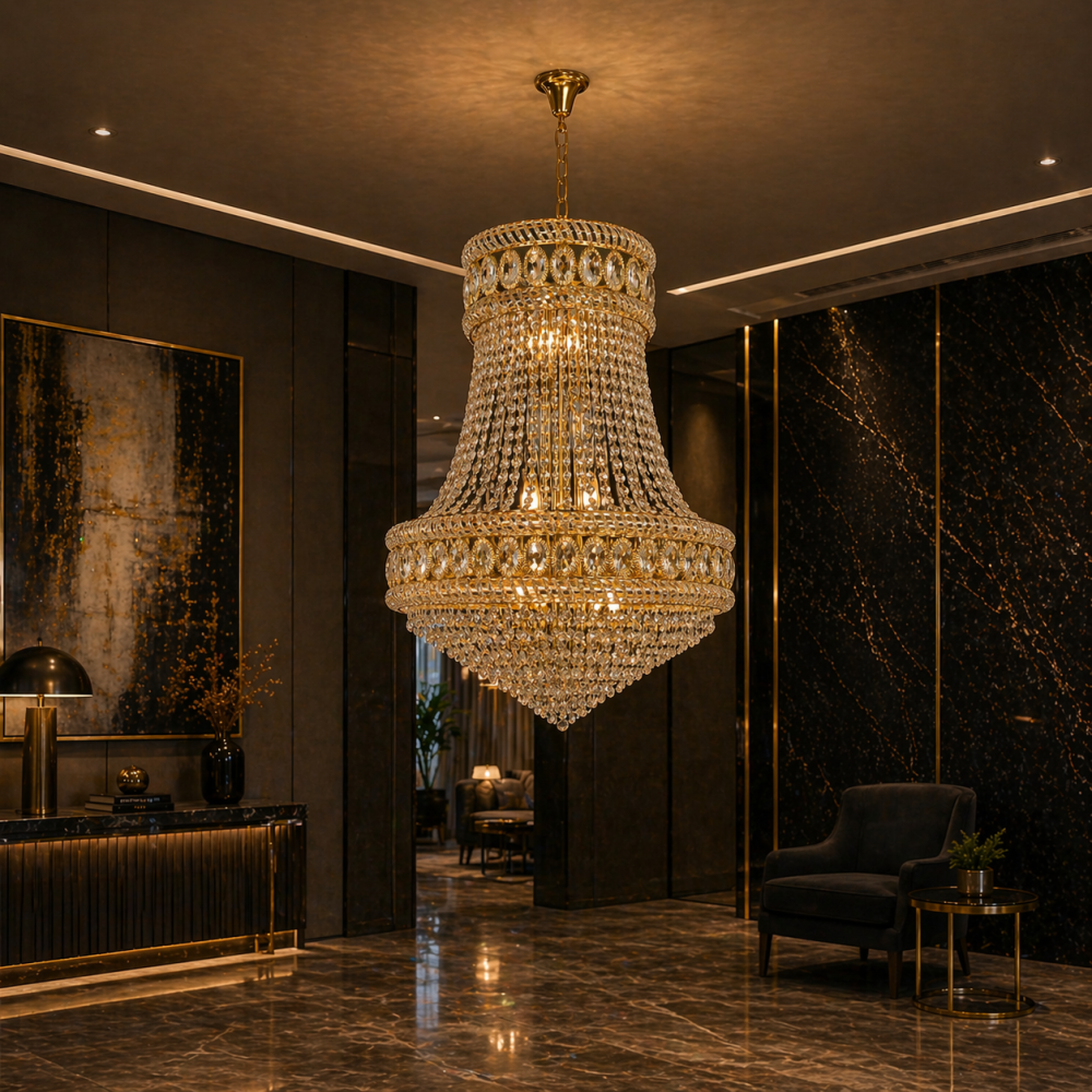 Candelabru Cristal EMPIRE Magno 10xE14, D60 cm, Auriu, Inaltime Reglabila, Metal si Cristal [4]