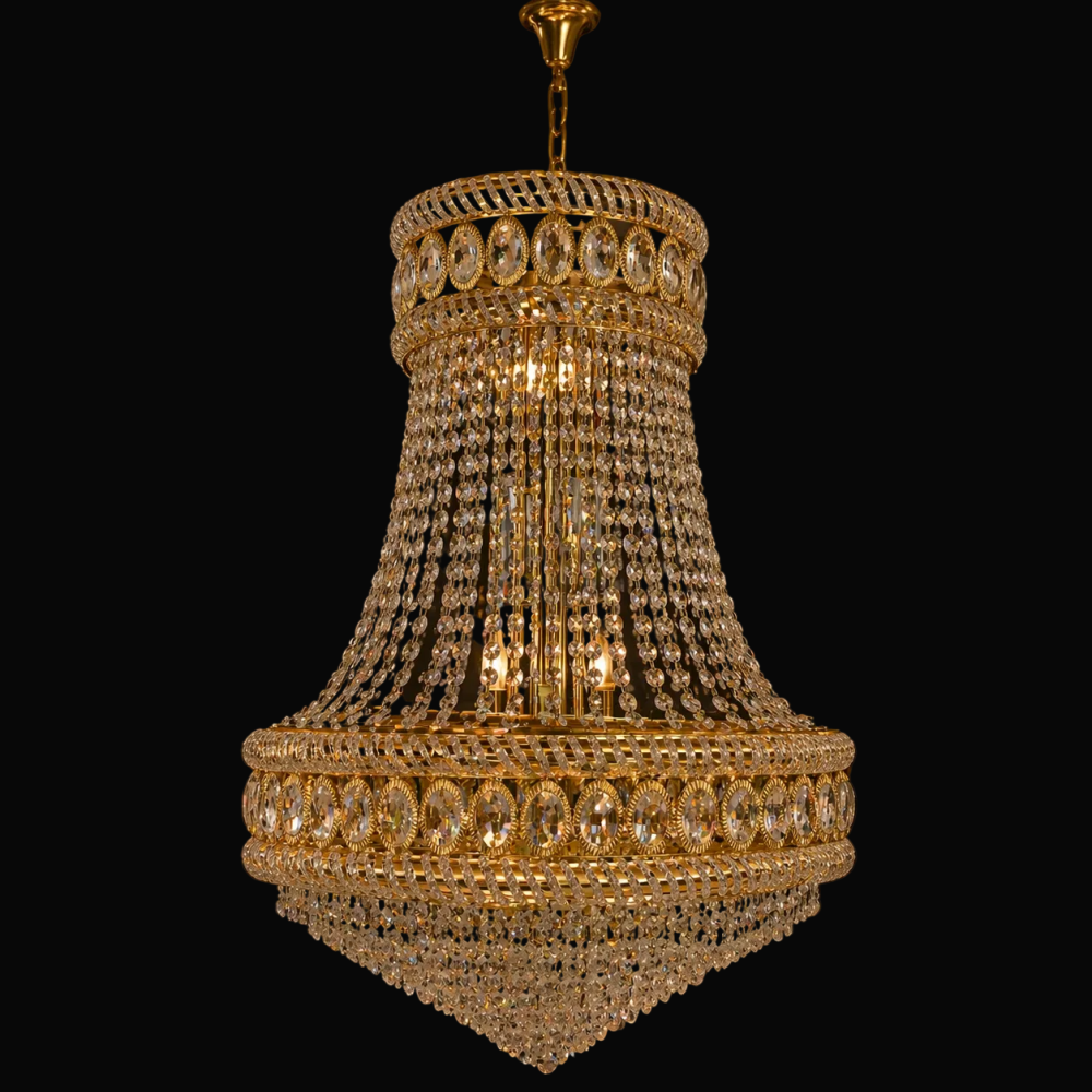 Candelabru Cristal EMPIRE Nobile 6xE14, D40 cm, Auriu, Inaltime Reglabila, Metal si Cristal [4]