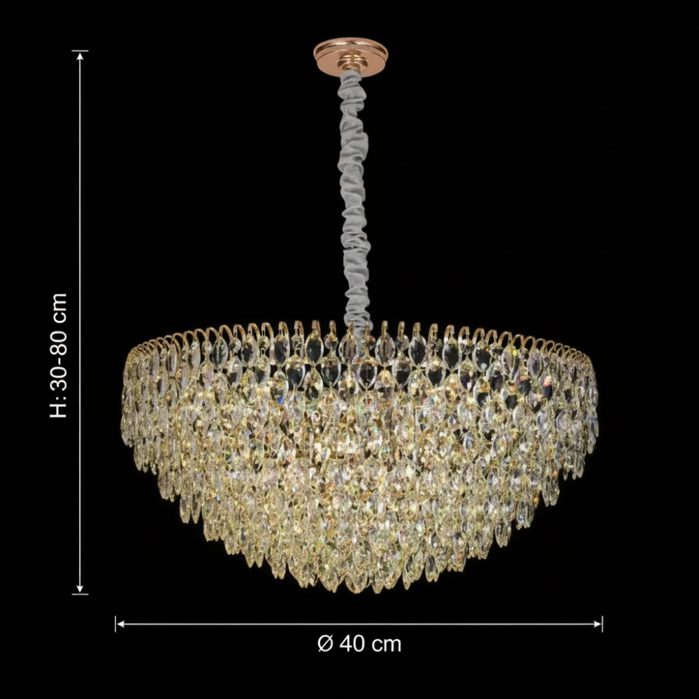 Candelabru Cristal ERDENET Nobile, 5xE14, Diametru 40 cm, Metal si Cristal, Auriu Lucios, Inaltime Reglabila [4]
