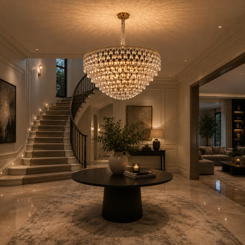 Candelabru Cristal ERDENET Regalis, 22xE14, Diametru 80 cm, Metal si Cristal, Auriu Lucios, Inaltime Reglabila [2]