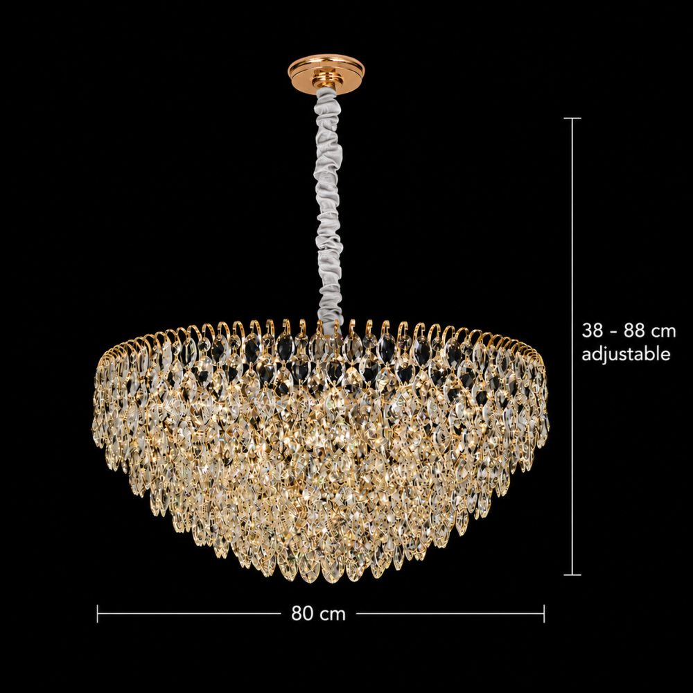 Candelabru Cristal ERDENET Regalis, 22xE14, Diametru 80 cm, Metal si Cristal, Auriu Lucios, Inaltime Reglabila [4]