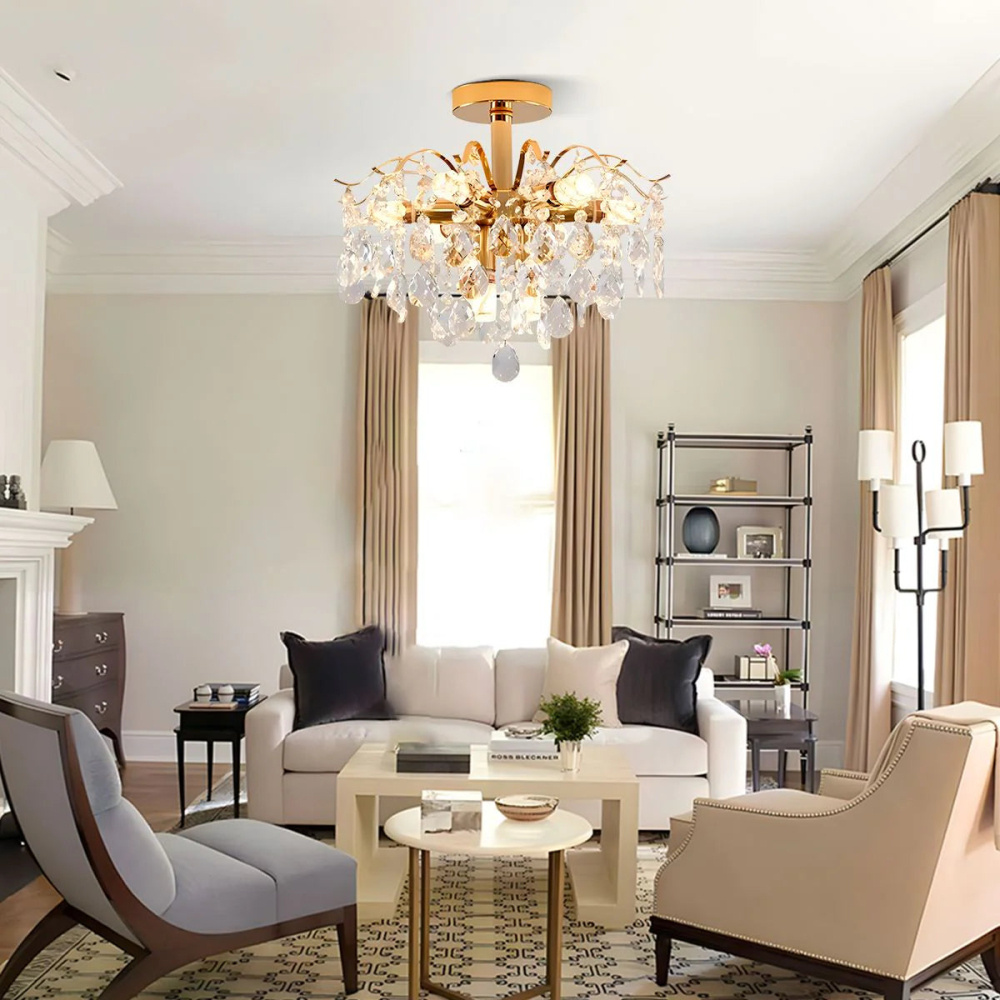 Candelabru Cristal Fiamma, 6x E14, Diametru 45cm, Auriu, Metal si Cristal [3]