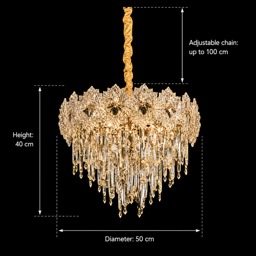 Candelabru Cristal FLEUR Eleganza 9xE14, Diametru 50cm, Inaltime 40cm, Auriu Lucios, Inaltime Reglabila, Design Elegant [4]