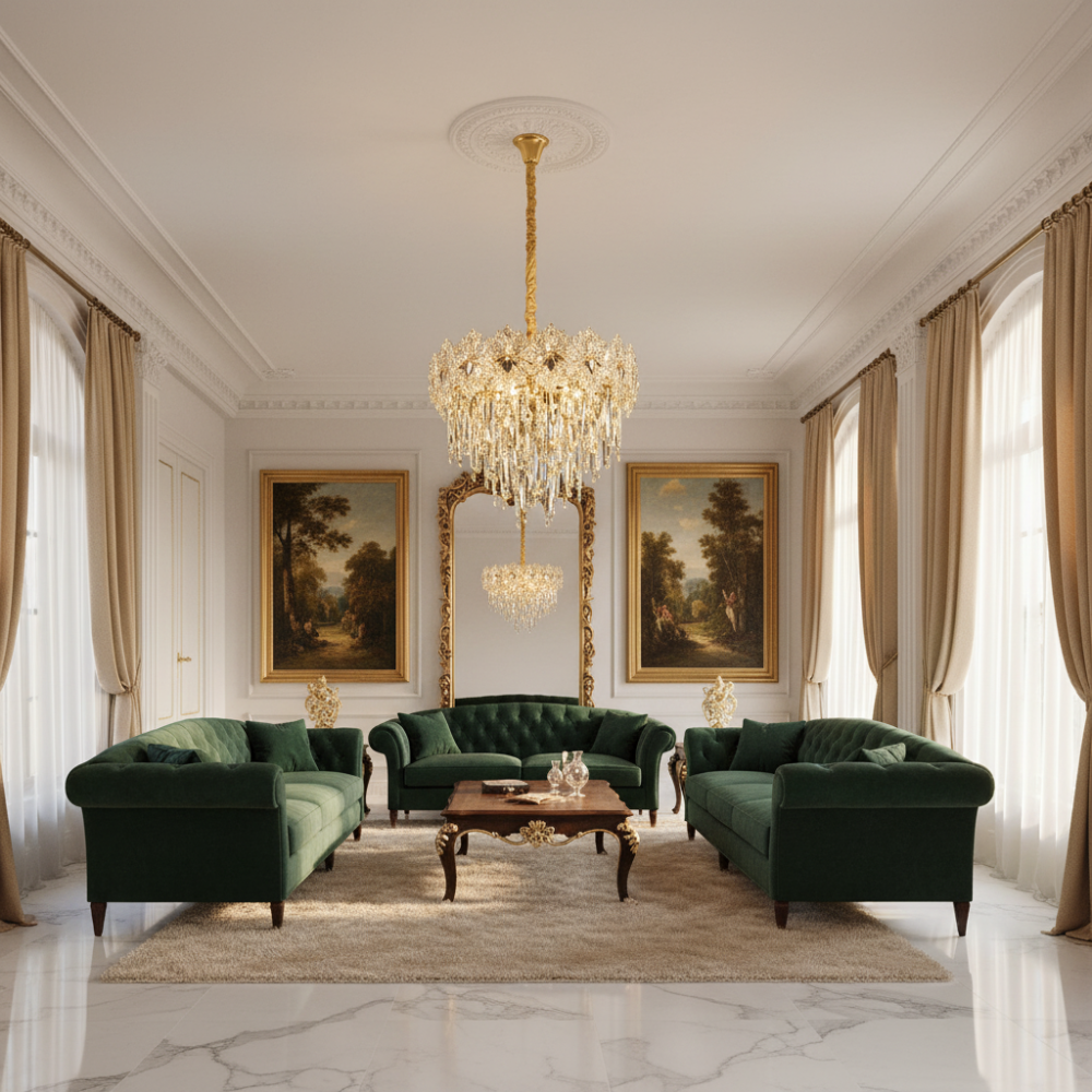 Candelabru Cristal FLEUR Eleganza 9xE14, Diametru 50cm, Inaltime 40cm, Auriu Lucios, Inaltime Reglabila, Design Elegant [2]