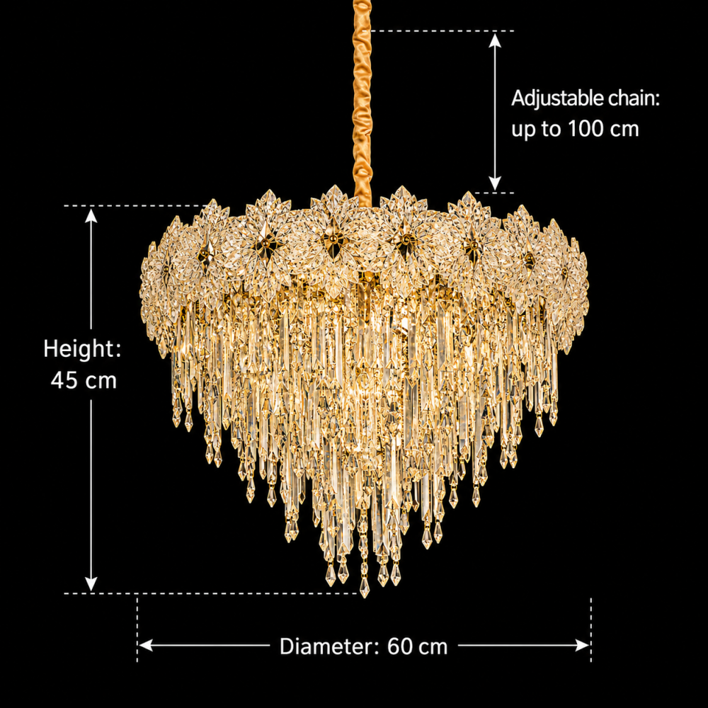 Candelabru Cristal FLEUR Magno 12xE14, Diametru 60cm, Inaltime 45cm, Auriu Lucios, Inaltime Reglabila, Design Elegant [4]