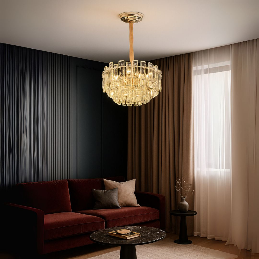 Candelabru Cristal FONTAINEBLEAU Eleganza, 9x E14, Diametru 45cm, Auriu, Inaltime Reglabila [3]