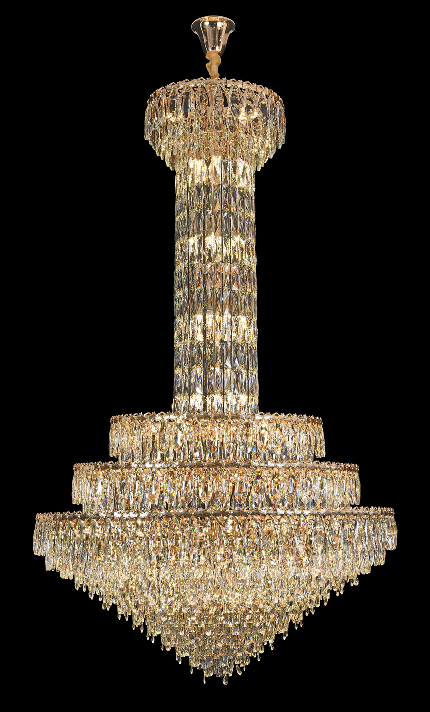 Candelabru Cristal GRAND 87xE14, D138 cm, Auriu, Inaltime Reglabila, Metal si Cristal [4]