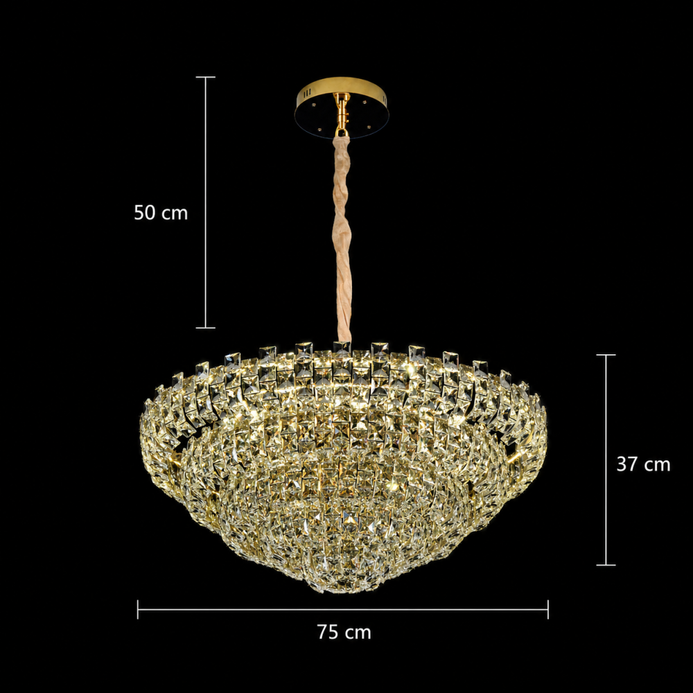 Candelabru Cristal HERT Regalis, 106W, 10xE14, Lumina Rece/Calda/Neutra, Inaltime Reglabila, Metal si Cristal, Auriu [4]
