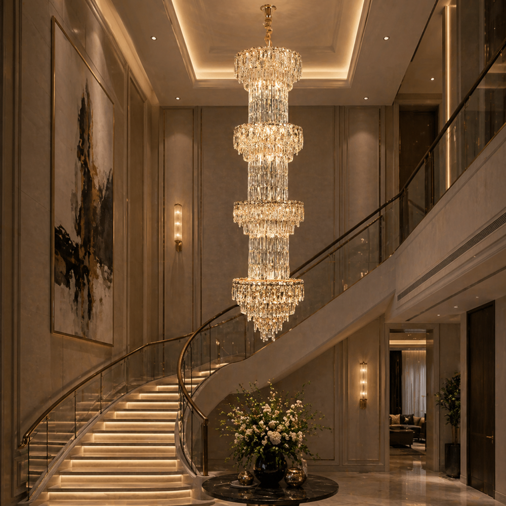 Candelabru Cristal IMPERIUM 45xE14, D55 cm, Auriu, Inaltime Reglabila, Metal si Cristal [2]