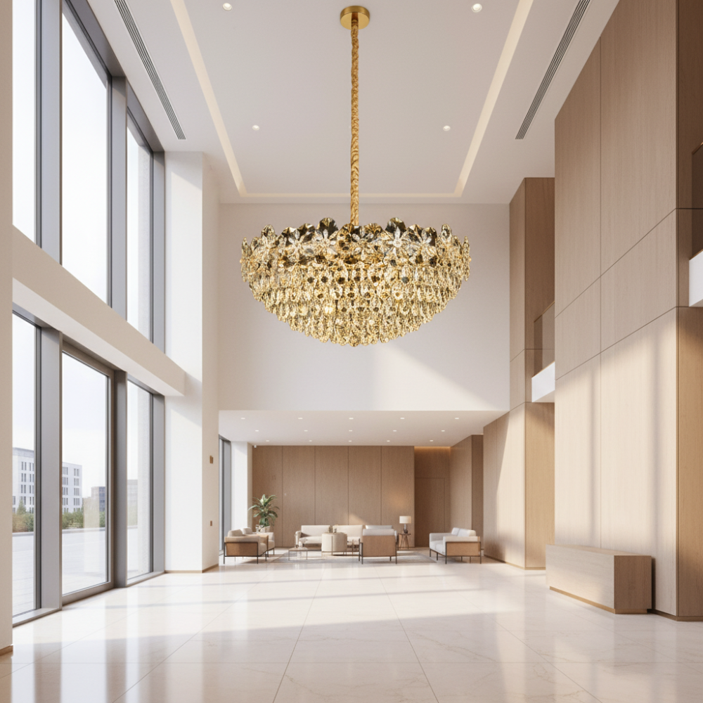 Candelabru Cristal JARDIN Regalis 24xE14, Diametru 80cm, Inaltime 40cm, Auriu Lucios, Inaltime Reglabila, Design Elegant [2]