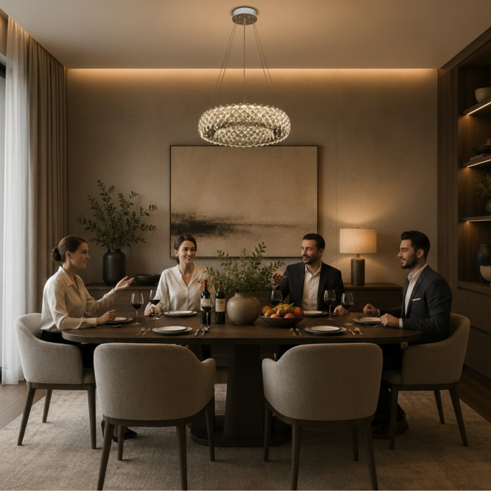 Candelabru Cristal KALTO Eleganza, 106W, Lumina Rece/Calda/Neutra, Inaltime Reglabila, Metal si Cristal, Crom Lucios [3]